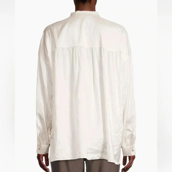 Eileen Fisher NWT 100% Silk Boxy Bone Button Up Large - Picture 2 of 14